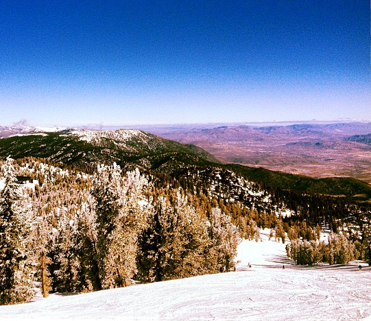 A snowy California with the Nevada desert in the background A snowy California with the Nevada desert in the background