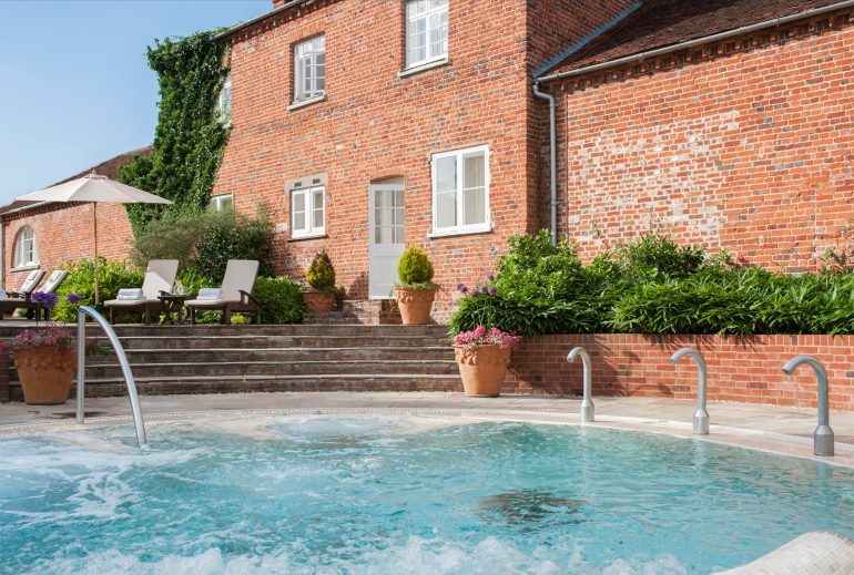 The outdoor pool is wonderful on a sunny day