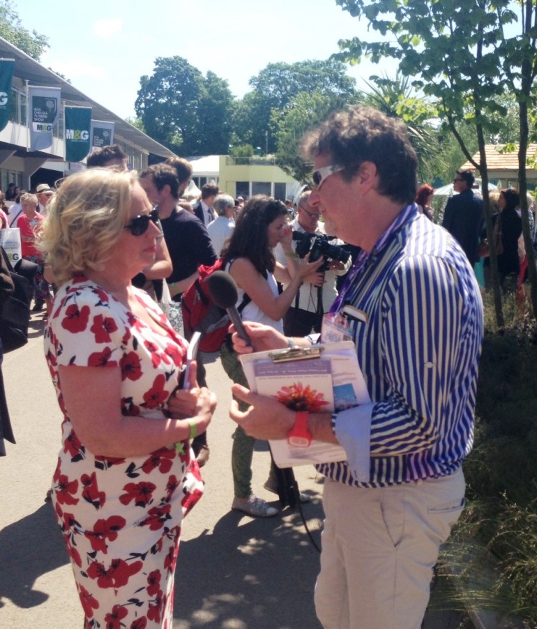 Deborah Meaden being interviewed for radio